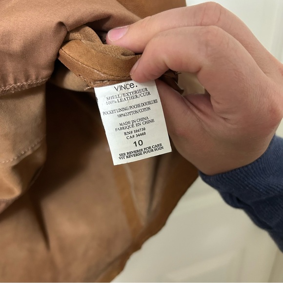 Vince Cognac Brown 100% Leather Mini Shift Dress Size 10 - Picture 15 of 16